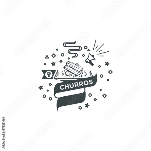 Vector illustration of churros with badge, and speaker icon. used for display menu and logo. 