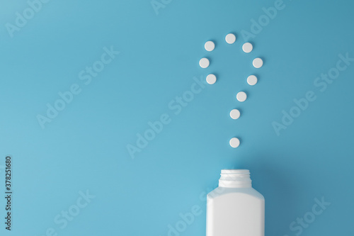 medicine pills on blue background Copy space for text Assorted pharmaceutical Healthy Eating, Lifestyle.