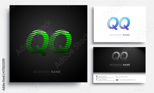 initial letter logo QQ colored green n blue with striped set, Vector logo design template elements for your business or company identity