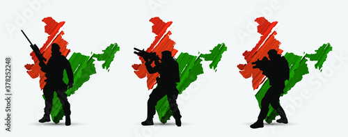 Indian army soldier graphic trendy design with Indian map unique vector art, indian proud indian army. photo