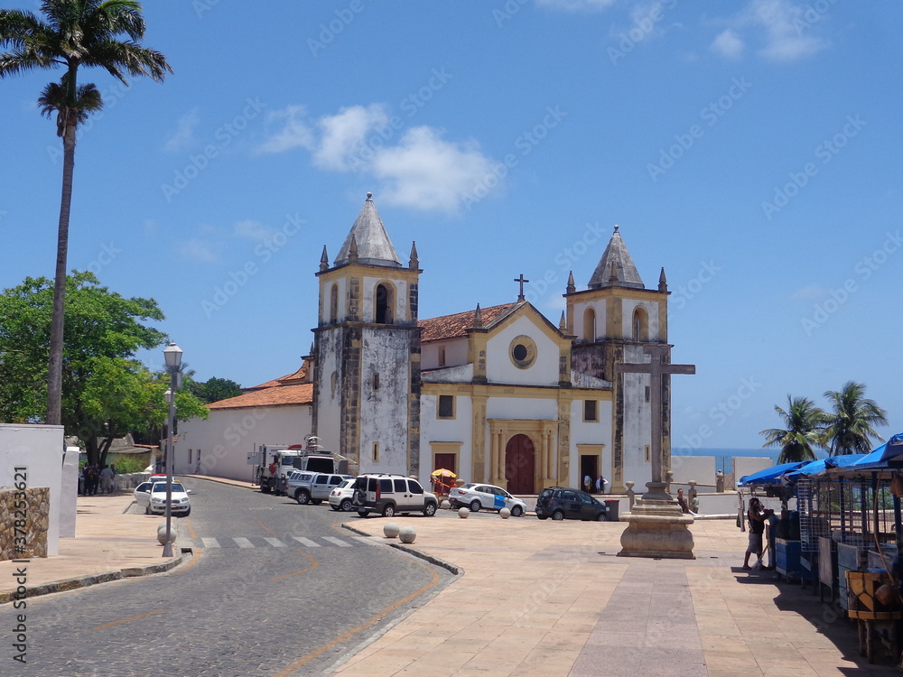 A historic church with beautiful architecture located in a square, in Olinda, Pernambuco, Brazil