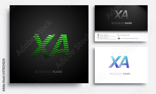 initial letter logo XA colored green n blue with striped set, Vector logo design template elements for your business or company identity photo