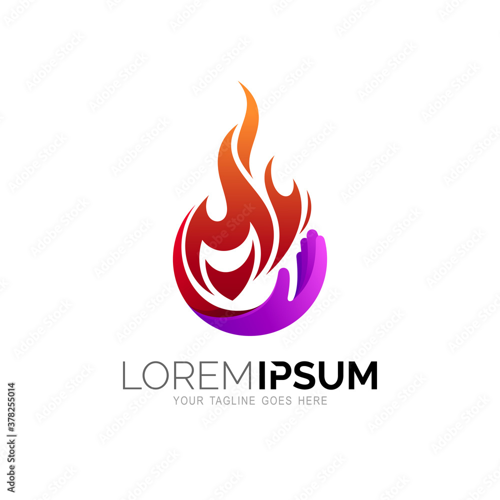 Flame logo with hand care design vector, 3d logos Flame logo with hand care design vector, 3d logos