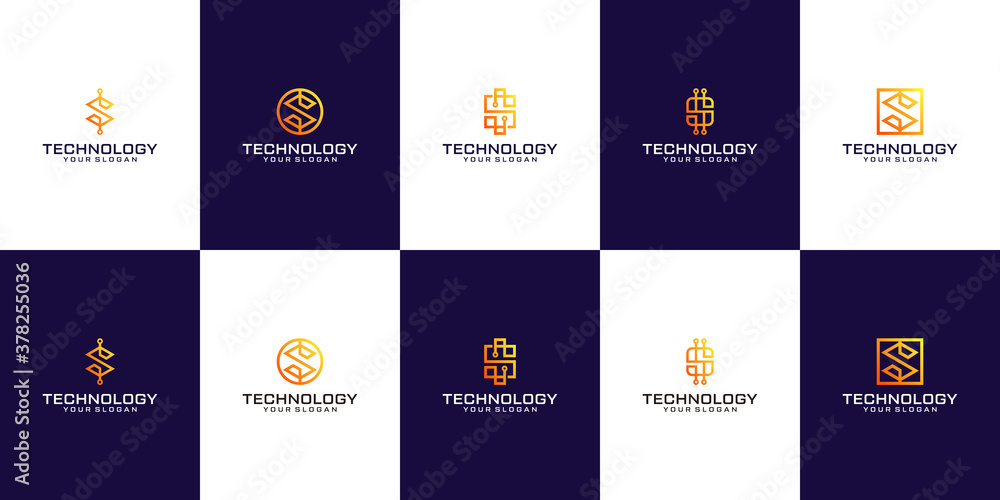 set of letter s abstract logo design symbol letter mark technology, dot, computer, data, internet