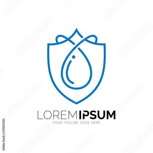 Shield logo and water drop design combination, line ico