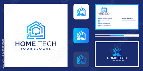 Abstract home tech with line art style logo and business card