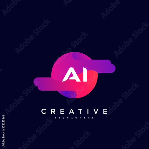 AI Initial Letter logo icon design template elements with wave colorful