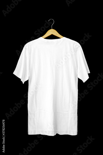 Short-sleeved white t-shirts for mockups. plain t-shirt with black background for design preview. t-shirt on hanger for display.