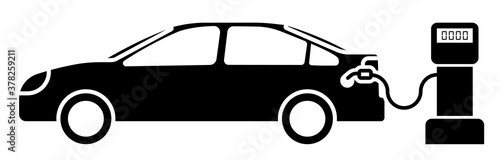 passenger car is refueled with gasoline at gas station. Car maintenance. Icon. Vector
