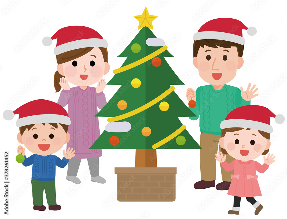 クリスマスパーティをする家族 イラスト クリスマスパーティをする家族 イラスト