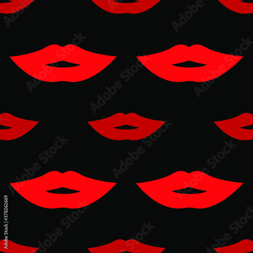 Red lips on a black background, seamless pattern, texture for design, vector illustration