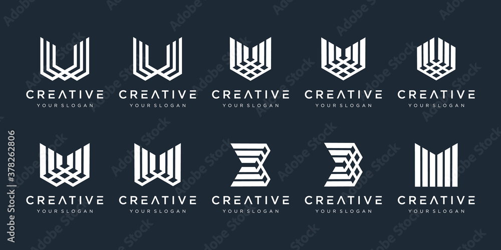 set of creative monogram with lines modern and elegant.