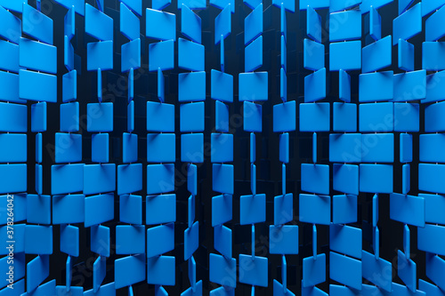 3d illustration of rows of blue squares .Set of cubes on monocrome background, pattern. Geometry  background photo