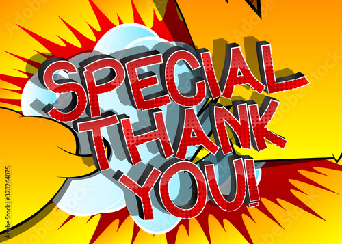 Special Thank You Comic book style cartoon words on abstract comics background.