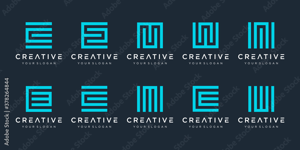 Set of creative monogram with square style logo design template. icons for business of luxury, elegant, simple. Set of creative monogram with square style logo design template. icons for business of luxury, elegant, simple.