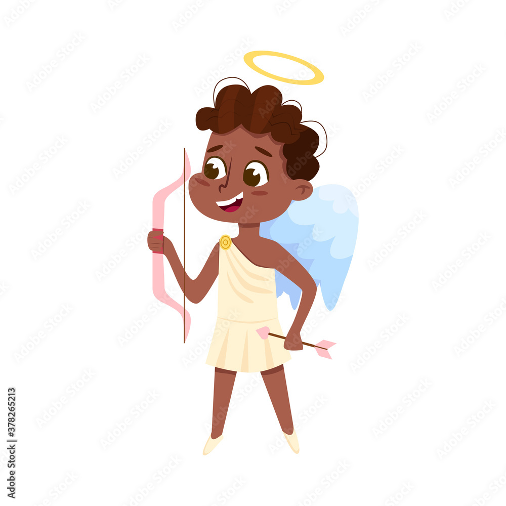 Cute Baby Angel Shooting with Bow, African American Angelic Boy with Wings  Cartoon Style Vector Illustration Stock Vector | Adobe Stock