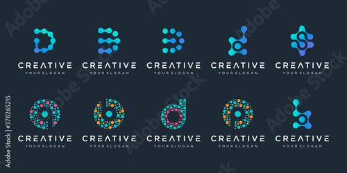 set of creative letter d and b logo with dot style. Universal colorful biotechnology molecule atom DNA chip symbol. This logo is suitable for research, science, medical, logotype, technology, lab,