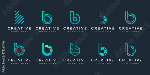 set of creative monogram letter B logo design template. The logo can be used for building and technology digital company.