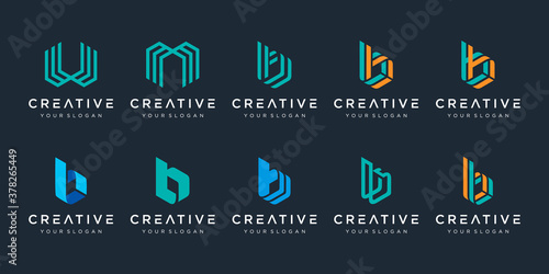 set of creative monogram letter B, W and M logo design template. The logo can be used for building company.