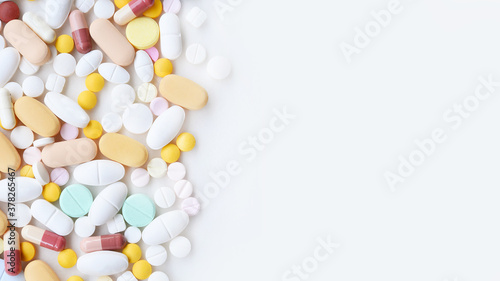 a lot of pills medicine isolated on white background