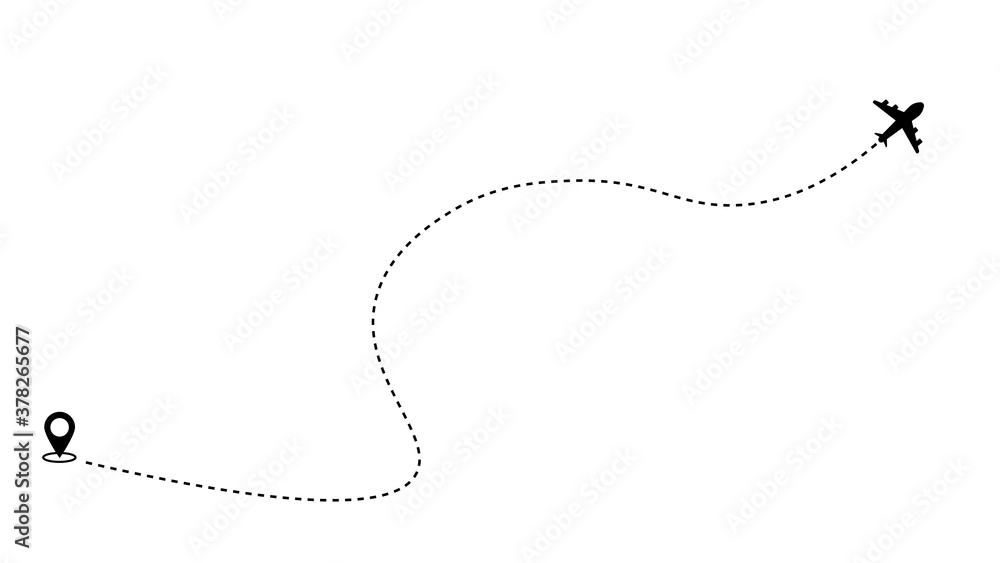 aircraft trail with dotted line. Traveler tracks marked with dotted lines aircraft trail with dotted line. Traveler tracks marked with dotted lines