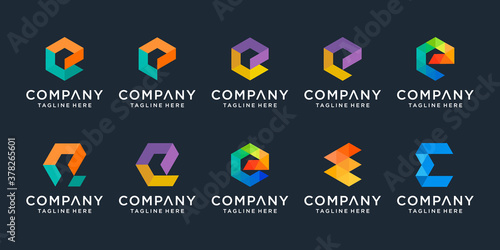 Set of creative letter e logo design template. icons for business of digital, technology, finance, luxury, elegant, simple.