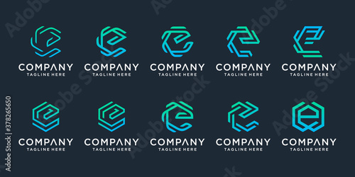 Set of creative letter E logo design template. icons for business of luxury, elegant, simple.