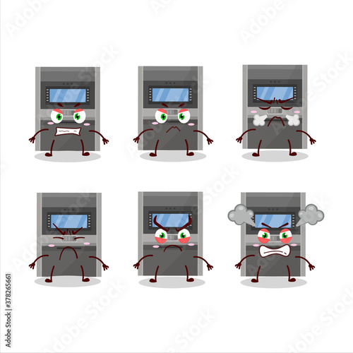 Atm machine cartoon character with various angry expressions