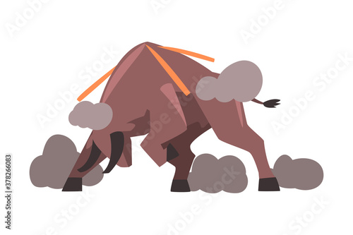 Furious Bull, Spanish Corrida Traditional Performance Element Cartoon Style Vector Illustration