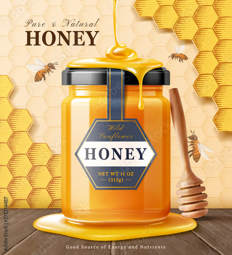 Engraved wild sunflower honey ads