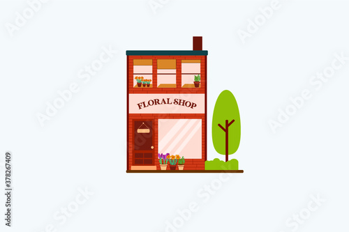 Flower Shop Flat Graphic Vector Building Illustration