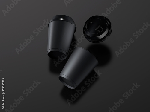Top view 3d black coffee cups