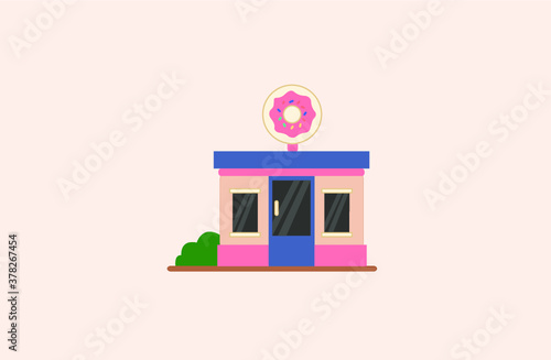  Donut Shop Flat graphic vector building Illustration