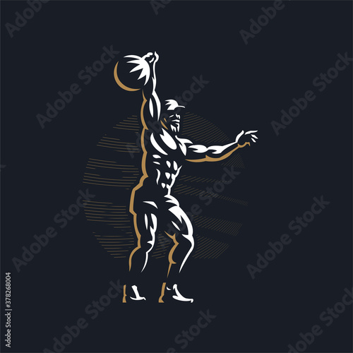 Fitness man with large kettlebell