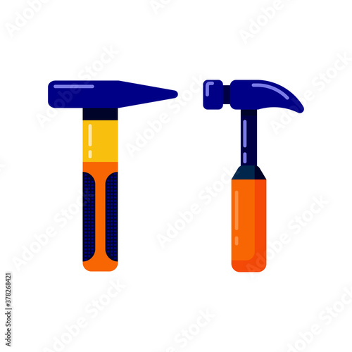 Locksmith and carpenter's hammers in flat design. Construction tools in cartoon style. Vector stock illustration