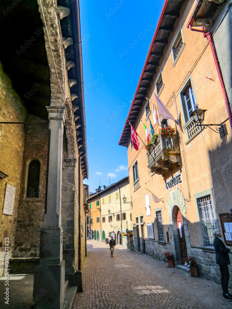 Street view of Fiumalbo , Province of Modena in the Italian region Emilia Romagna, Italy, Europe