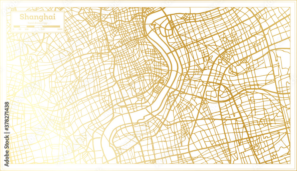 Fototapeta premium Shanghai China City Map in Retro Style in Golden Color. Outline Map.