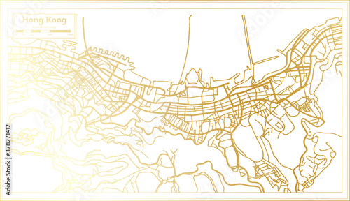 Hong Kong China City Map in Retro Style in Golden Color. Outline Map.