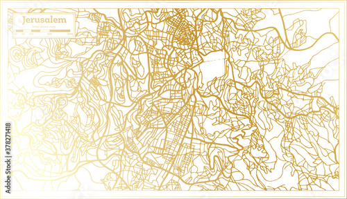 Jerusalem Israel City Map in Retro Style in Golden Color. Outline Map.