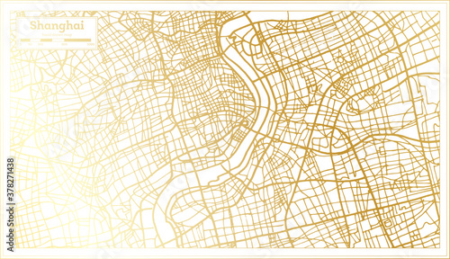 Shanghai China City Map in Retro Style in Golden Color. Outline Map.