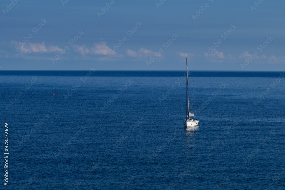 White yacht and blue water ocean At sunrise White yacht and blue water ocean At sunrise