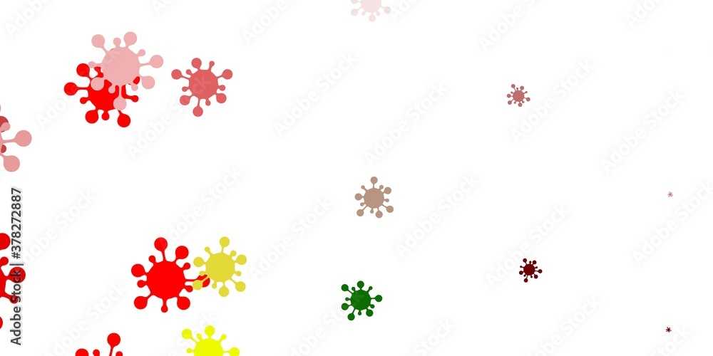 Light green, red vector background with covid-19 symbols. Light green, red vector background with covid-19 symbols.