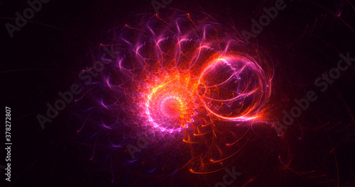 3D rendering abstract multicolored fractal light background with bright center