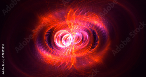 3D rendering abstract multicolored fractal light background with bright center