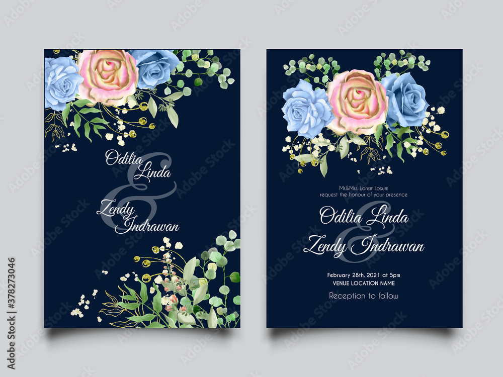 beautiful and elegant wedding invitation with floral watercolor