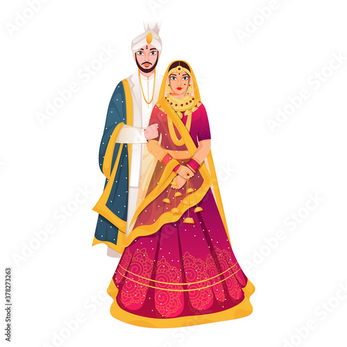 Indian Wedding Couple Together Standing on White Background.