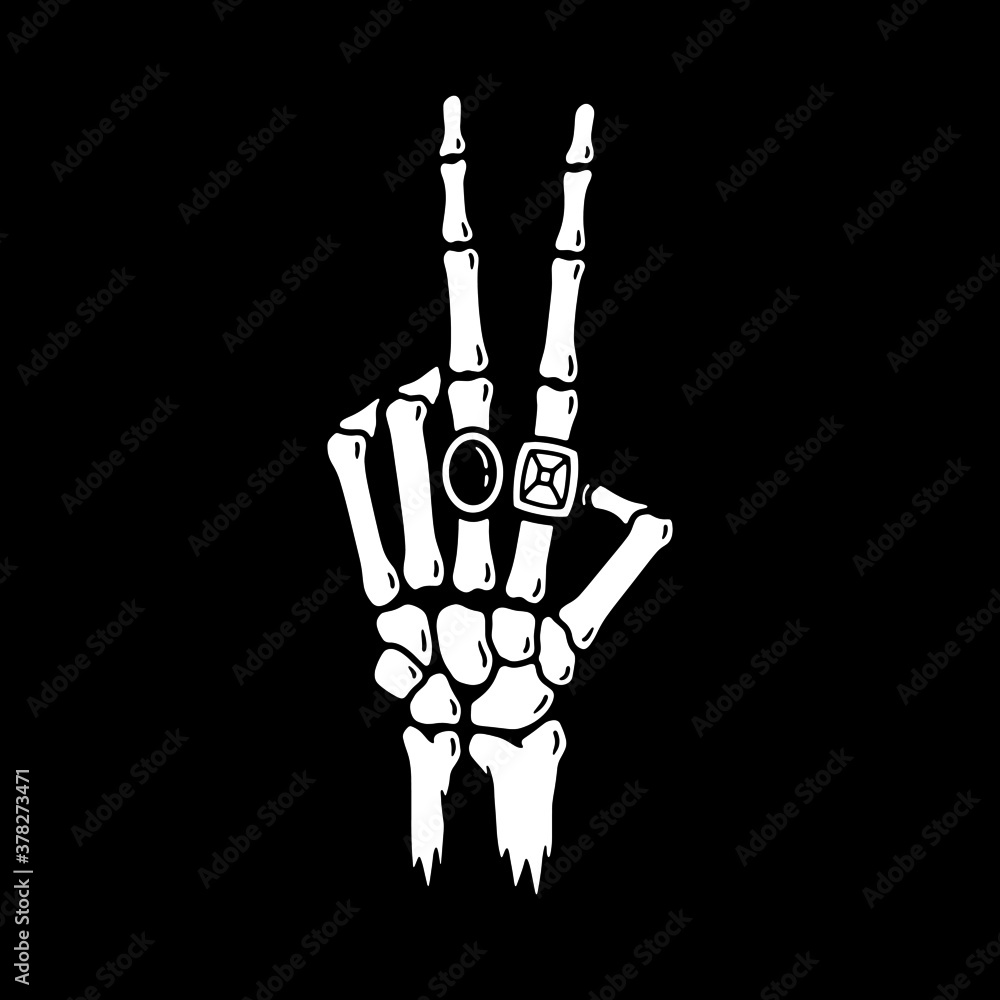 rock on skeleton hand background