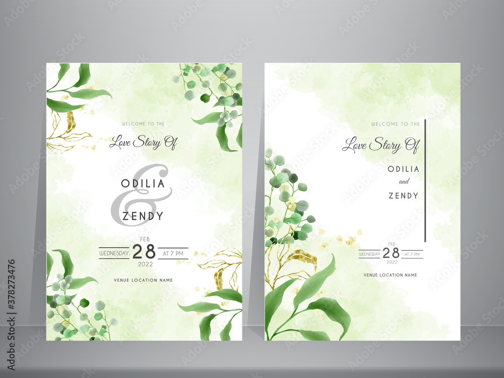 beautiful and elegant wedding invitation with floral watercolor