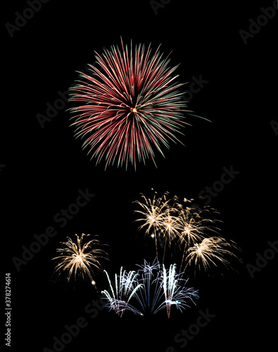 Colorful fireworks on black background.
