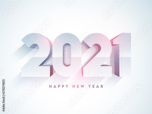 3D 2021 Number on Glossy White Background for Happy New Year Celebration.
